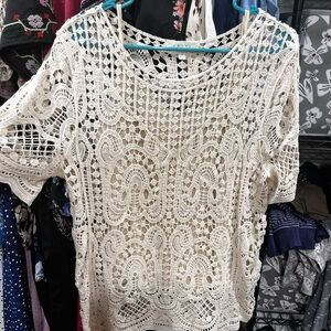 Adiva Cream Crochet Lace Blouse